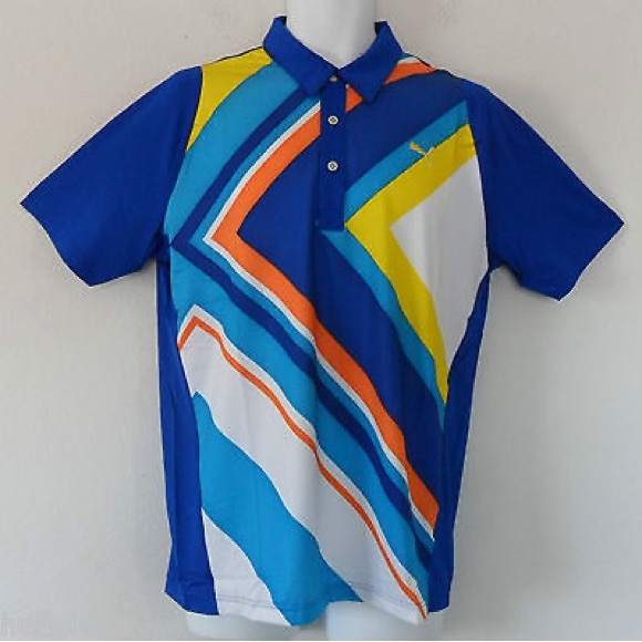 Puma Golf DUO SWING CHEVRON Polo UPF PROTECTION Shirt COOL MAX  top Men SZ M - Picture 1 of 10